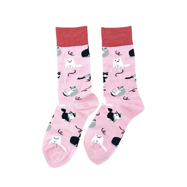 Meia Cano Médio Rosa Gatinhos