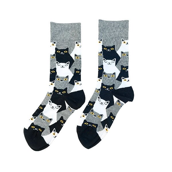 Meia Cano Médio Gatinhos com Olhos Amarelos