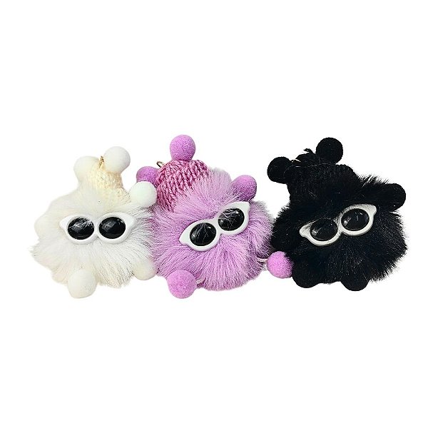 Chaveiro Mini Bolinha Pelucia de Óculos e Touca