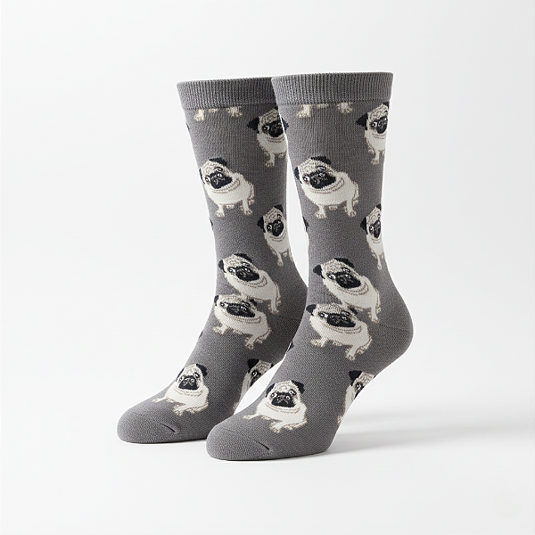 Meia Cano Médio Feminina Cãozinho Pug -Allmini