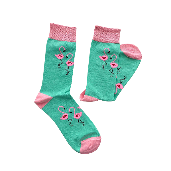 Meia Cano Médio Feminina Flamingo Rosa e Verde - Allmini