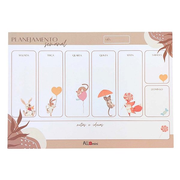 Bloco de Planejamento Semanal Animais da Alegria