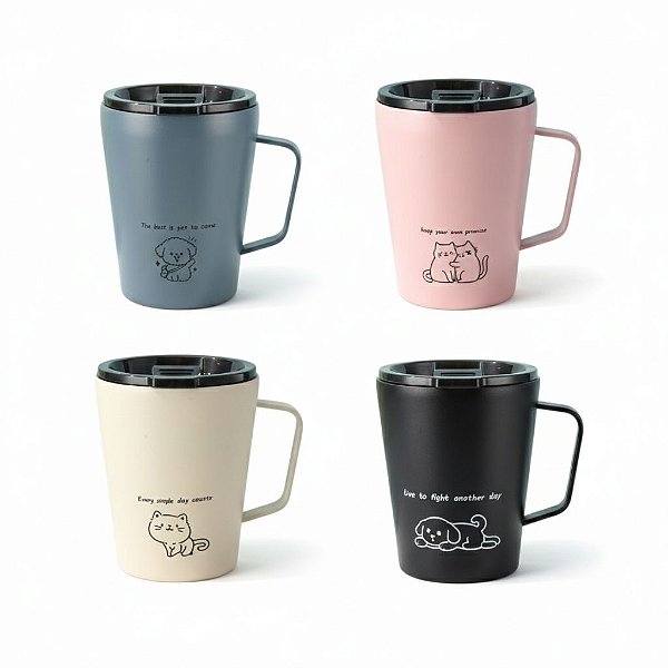 Caneco Térmico Minimalista com Alça e Tampa Animais