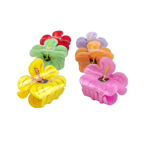 Prendedor De Cabelo Flor de Hibisco Riscos 4cm