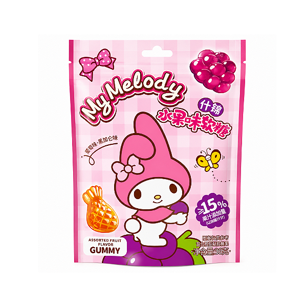 Bala de Goma Sanrio Macia Abacaxi e Groselha 36g