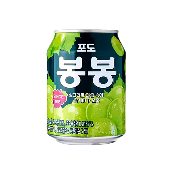 Suco Coreano BonBon Haitai Uva Verde, Morango e Pêssego com Pedaços 238ml