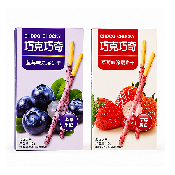 Choco Chocky Palitos Crocantes Cobertos – Sabores Morango, Manga, Matcha e Mirtilo 48g