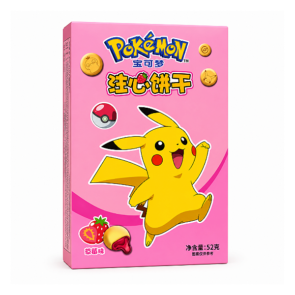 Biscoitos Recheado Sabor Morango Pokémon 52g