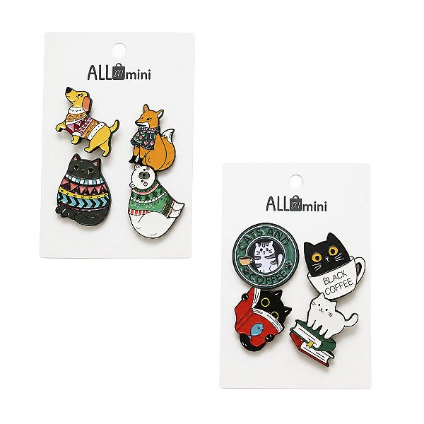 Conjunto de Broches de Metal Animais