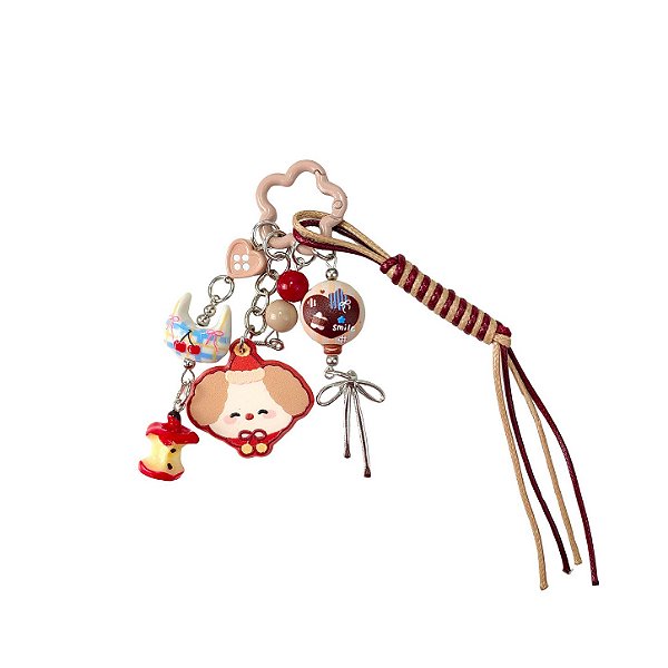 Chaveiro com Charms Cãozinho e Maçã