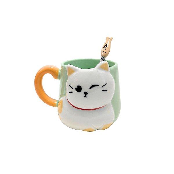 Caneca de Cerâmica Gato e Peixe - Allmini