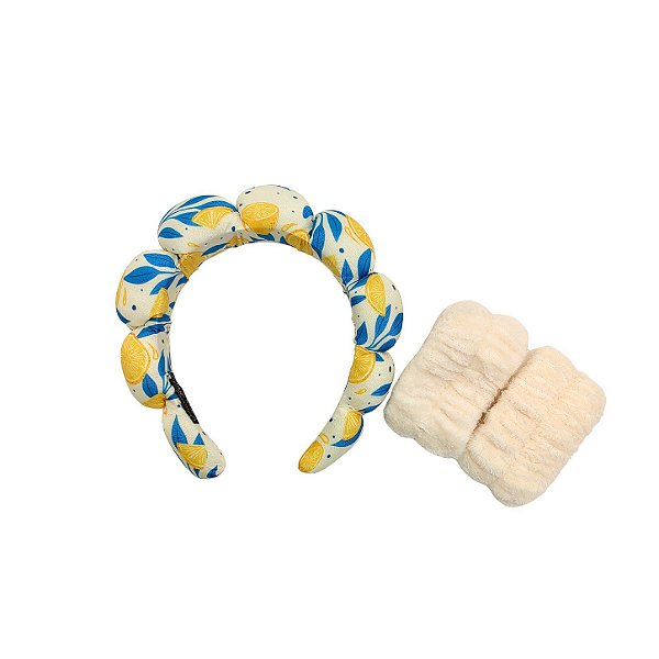 Kit Tiara e Munhequeira Make Care Puff Tropical - Allmini