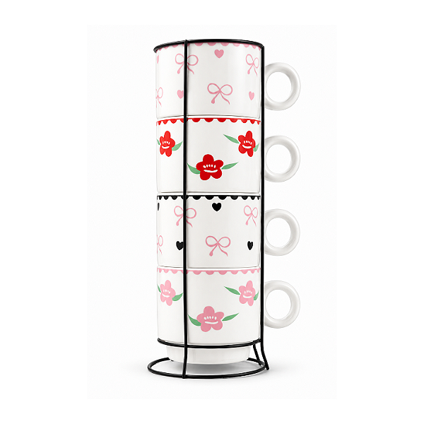 Conjunto de Canecas de Cerâmica Floral - Allmini
