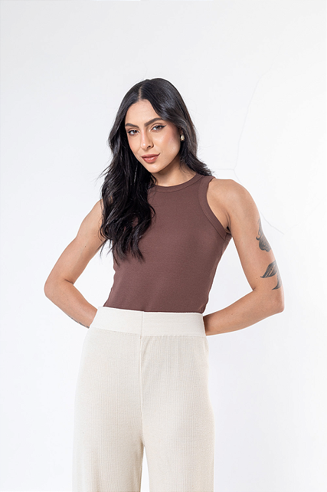 Regata Nadadora Canelada Marrom Chocolate Quente