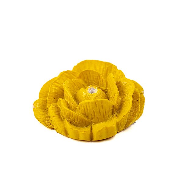 Incensário Porta Incenso Artesanal Rosa Amarela 4 cm Resina