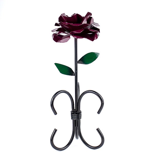 Porta Velas Votiva e Palito Rosa Roxa em Metal 30cm