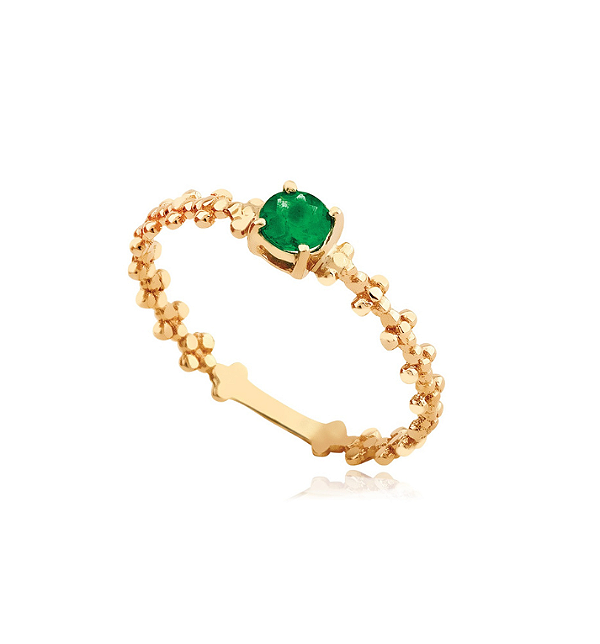 ANEL DE OURO 18K BOLINHA ESMERALDA REDONDA
