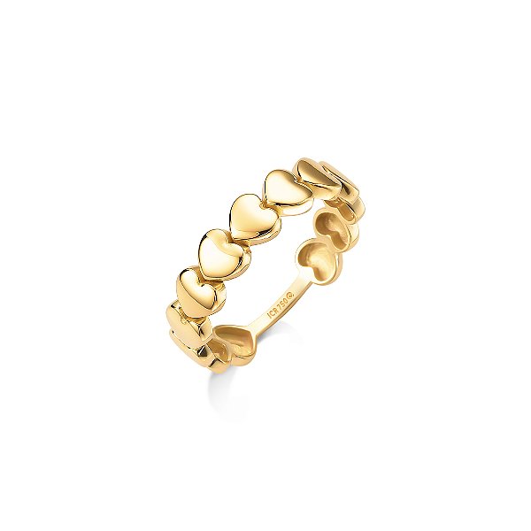 ANEL DE OURO 18K CORAÇÕES