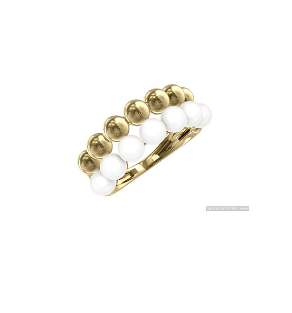 ANEL CALENA EM OURO 18K COM 7 PÉROLA MEIA ALIANÇA