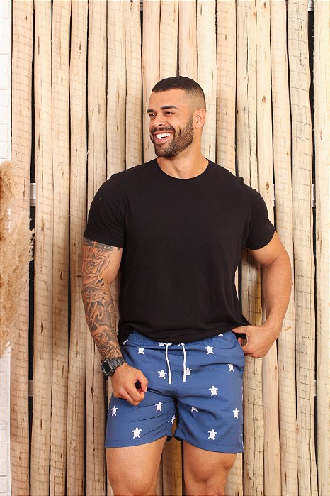 Bermuda Masculina - TARTARUGAS FUNDO AZUL ESCURO