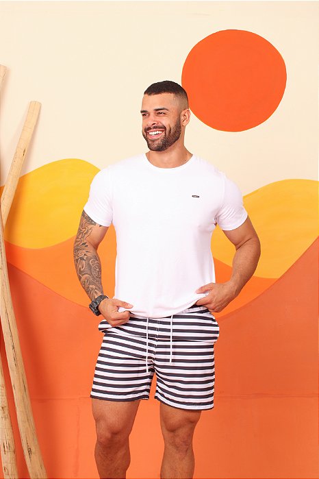 Bermuda Masculina - LISTRADO PRETO HORIZONTAL