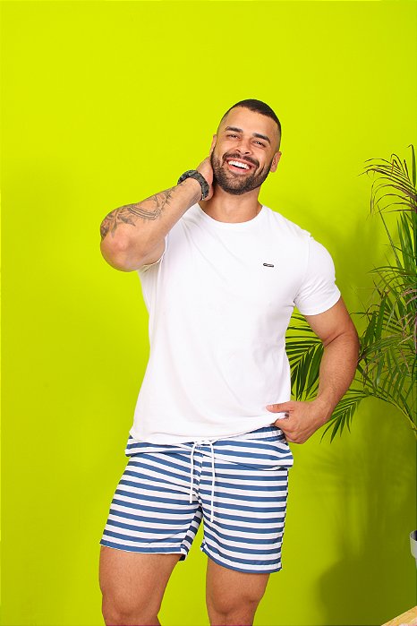 Bermuda Masculina - LISTRADO AZUL HORIZONTAL