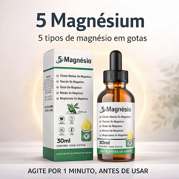 Magnésio em Gotas 30ml – Alta Absorção com 5 Tipos de Magnésio