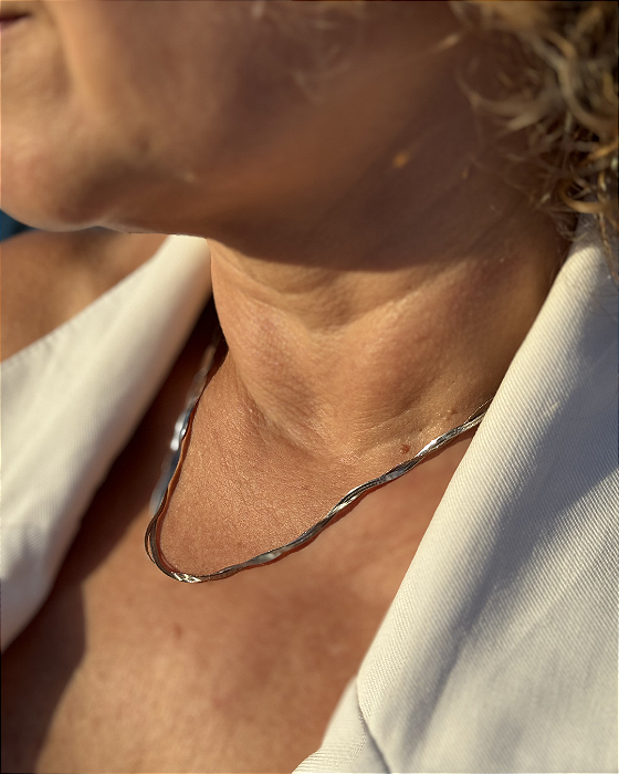 Colar fita trançado steel glow inox