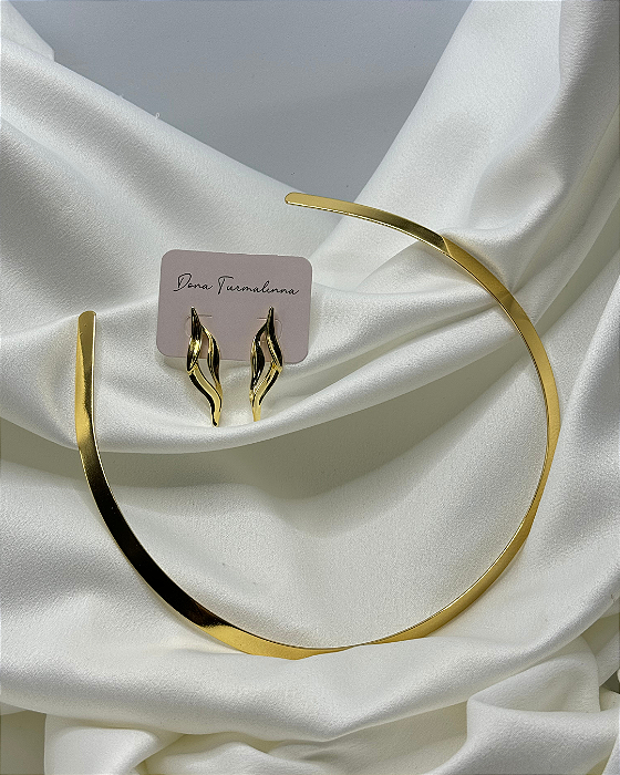 Conjunto Choker Aro + Brinco banhado em ouro 18k