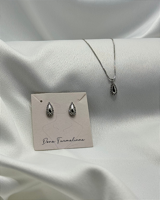 Conjunto Gotinha Cravejada Banhada em Ródio