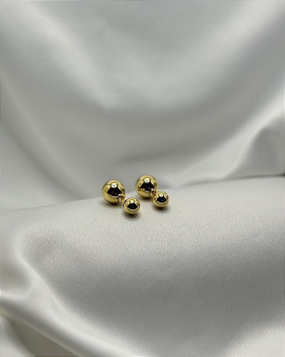 Brinco Ear Jacket Bolas Dourado banhado em ouro 18k