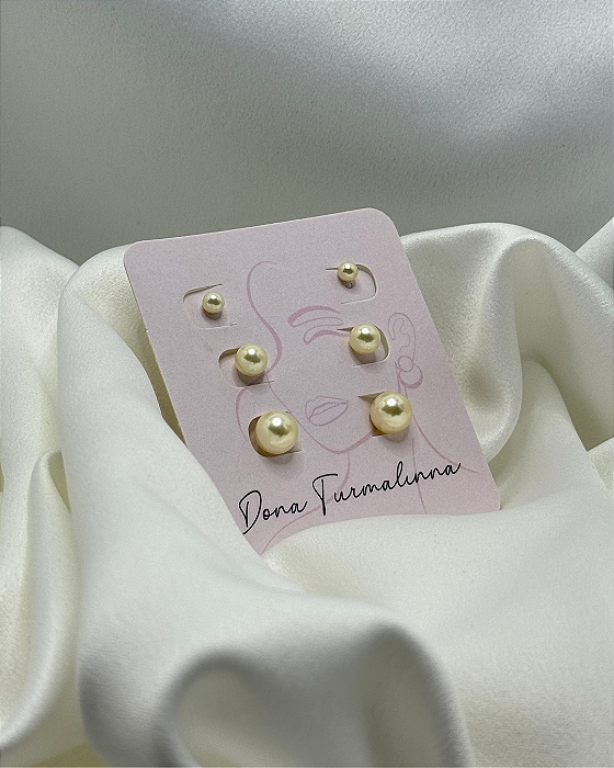 Trio Pérolas lisas banhadas em ouro 18k