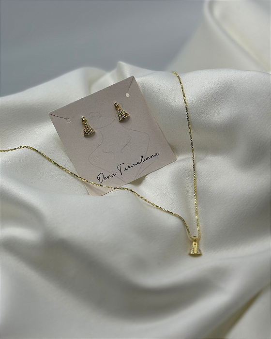 Conjunto Nossa Senhora banhado em ouro 18k