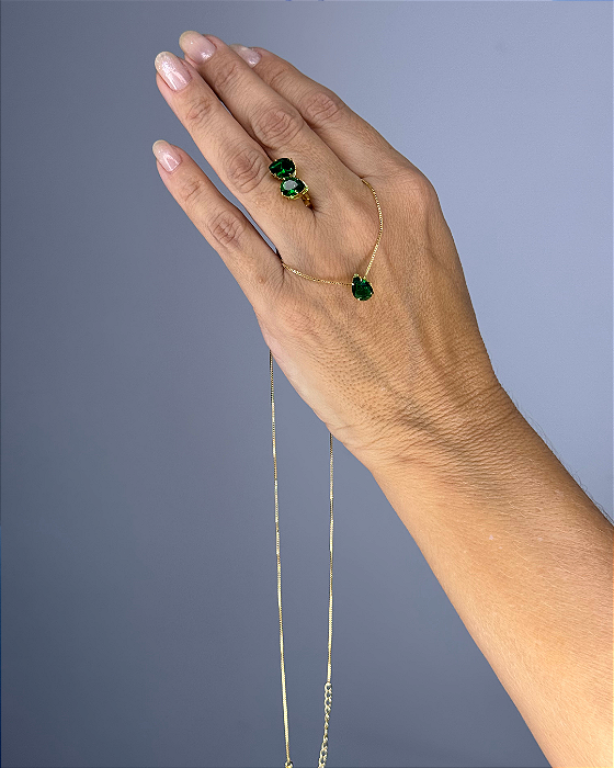 Conjunto Gota Zircônia Verde banhado em ouro 18k