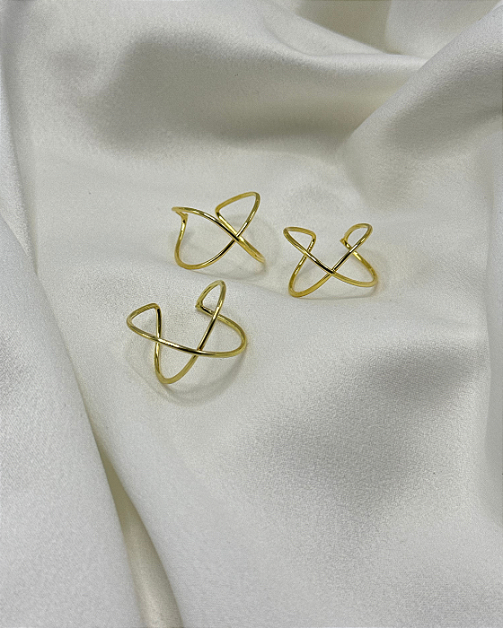 Trio de Anéis Reguláveis Lisos Banhado em Ouro 18k