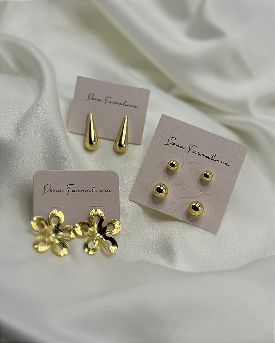 Kit de Brincos Banhados em Ouro 18K