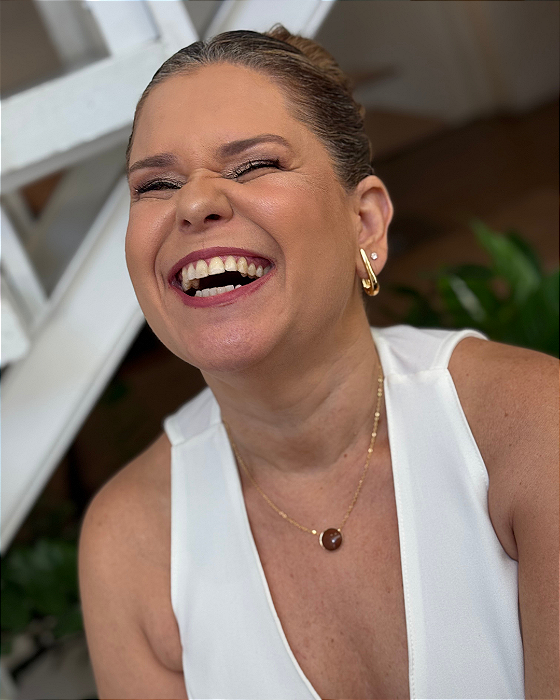 Colar Elo Português Medalha Esmaltada Cappuccino