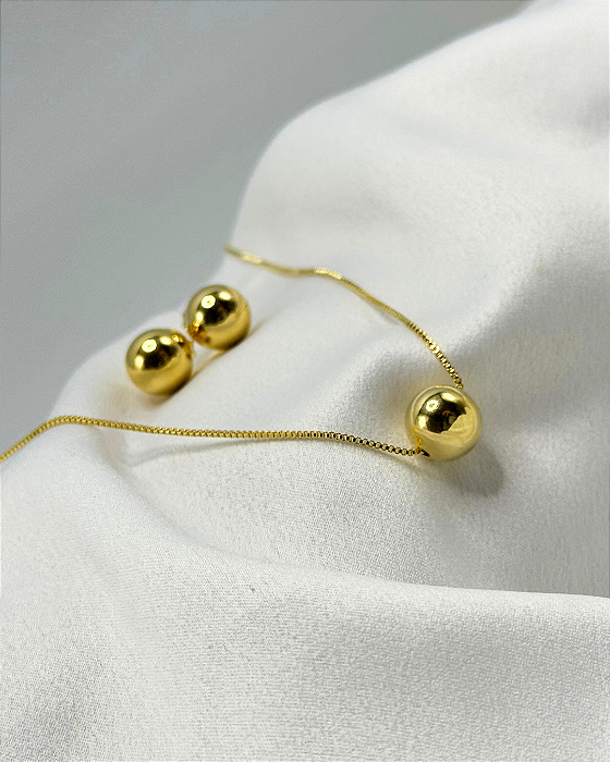 Conjunto Bola Banhado em Ouro 18k