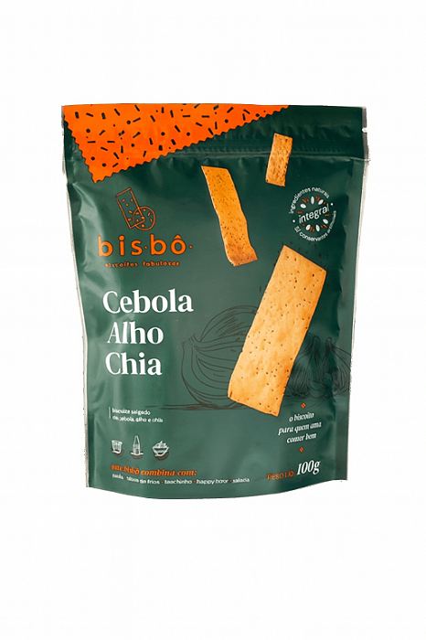Biscoito Artesanal de Cebola, Alho e Chia - 100g - Bisbô