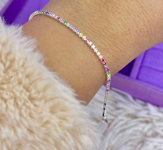 Pulseira rivieira color fina banhada a prata