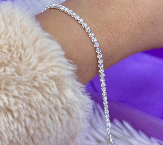 Pulseira rivieira cristal banhada a prata