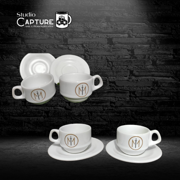 2 Xícaras de Café com Pires com Logo – 75ml
