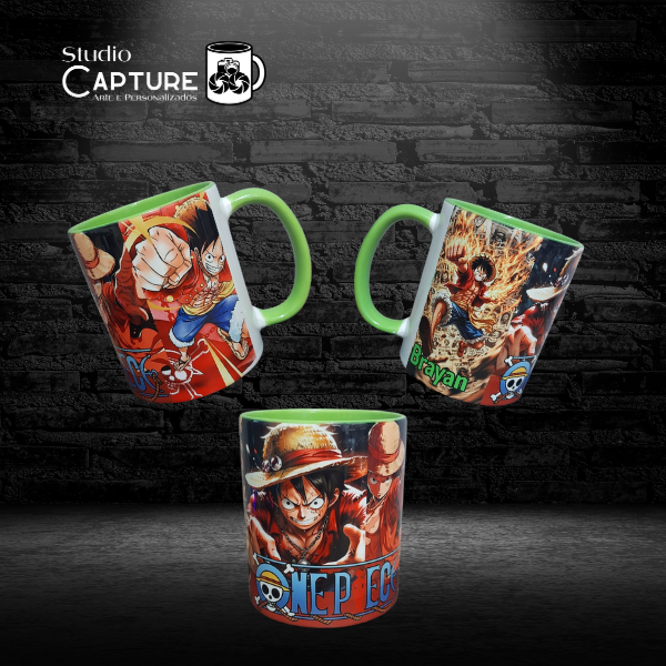 Caneca de Porcelana Colorida Verde One Piece com Nome