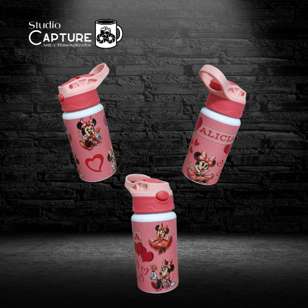 Garrafa de Alumínio Bico Silicone Minnie com Nome – 500ml