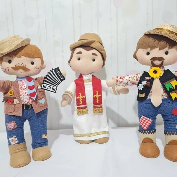 Festa Junina Caipira em Feltro - Conjunto com 3 Personagens