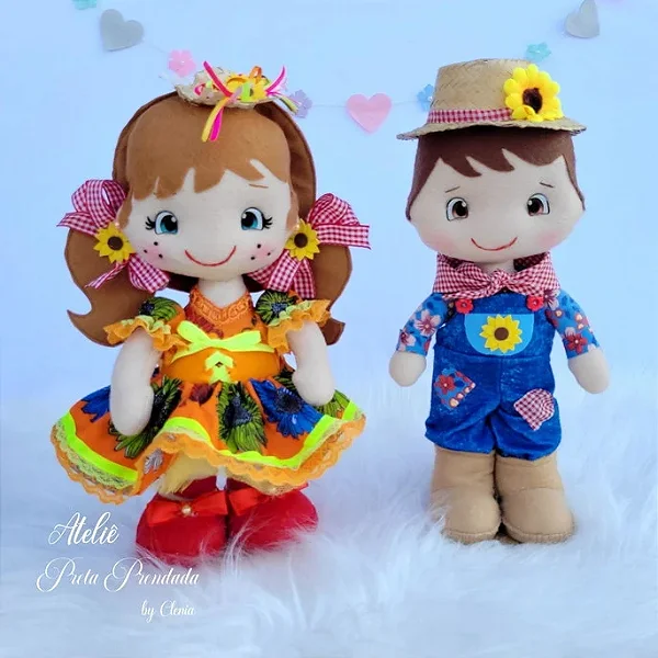 Bonecos Caipiras para Festa Junina - Conjunto de 2 Peças