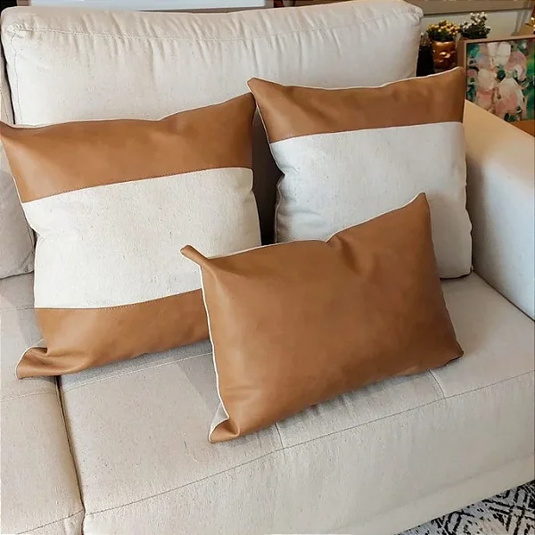 Almofada Linhos e Couro 3 Peças - Estilo e Conforto para Sua Casa