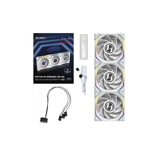 Kit 3 Fans UNI FAN SL LCD 120 ARGB Branco Wireless