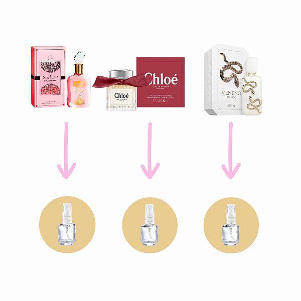 Combo últimos lançamentos 3 fracionados 5ml (Sabah Sugar + Chloé L'Eau Intense + Veneno Bianco)
