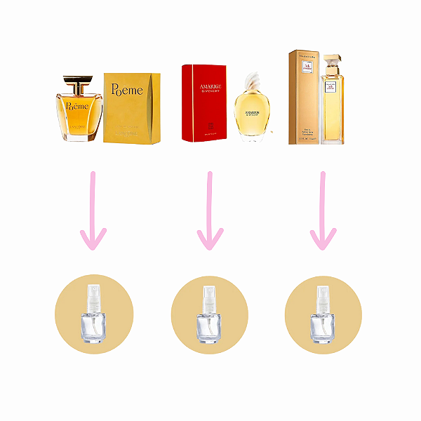 Combo 3 Clássicos Fracionados 5ml cada (Poême , Amarige, 5Th Avenue Elizabeth)